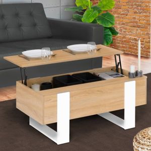 TABLE BASSE Table basse plateau relevable PHOENIX bois et blanc