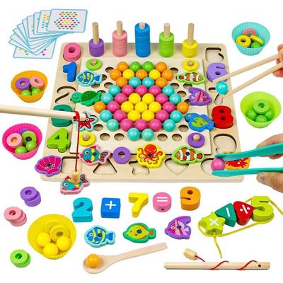 Jeux de perles en bois Montessori pour enfant dès 3 ans