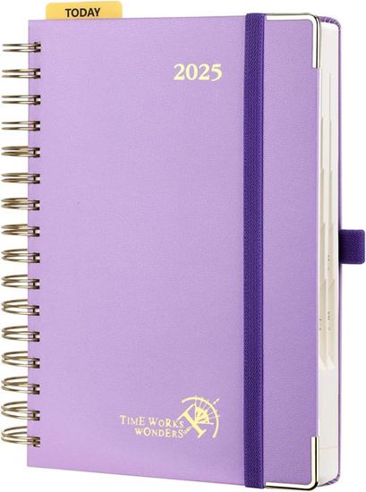 Agenda 2025 Journalier A5 BEZEND - 1 Page Par Jour Double Horaire - Couverture Cuir PU Bleu Hollandais