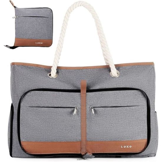 Sac de Plage - XXL - Compartiment Isotherme - Toile et Grille - Mixte