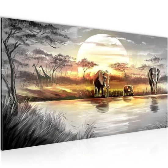 Tableau Décoration Murale 150x75 cm Runa art 000753a Éléphant d'Afrique - 5  Panneaux Deco Toile Prêt à Accrocher - Gris - Cdiscount Maison