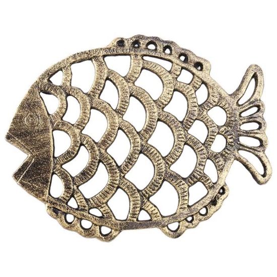 Dessous De Plat Vintage – Poissons Relief Vert émeraude Doré, Céramique 50's