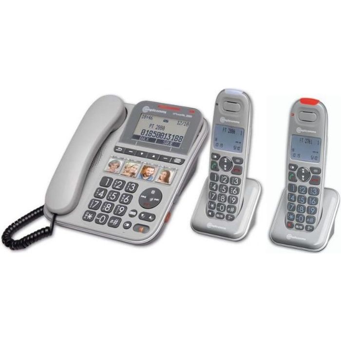 Pack Trio Téléphone senior filaire amplifié et touches de mémoires directes Amplicomms Powertel 2880