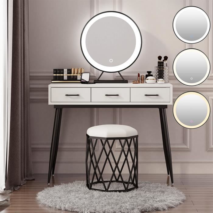 JINKEEY Grand Miroir Maquillage Lumineux LED, Miroir de table avec Touch Control Design, Gradable en 3 couleurs - Noir 40x 40cm