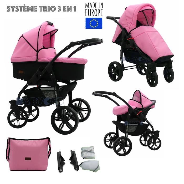 Noir-Rose LEGRO Trio Poussette - Landau 3en1 Combinée avec siège auto, ROUES PIVOTANTES - B2