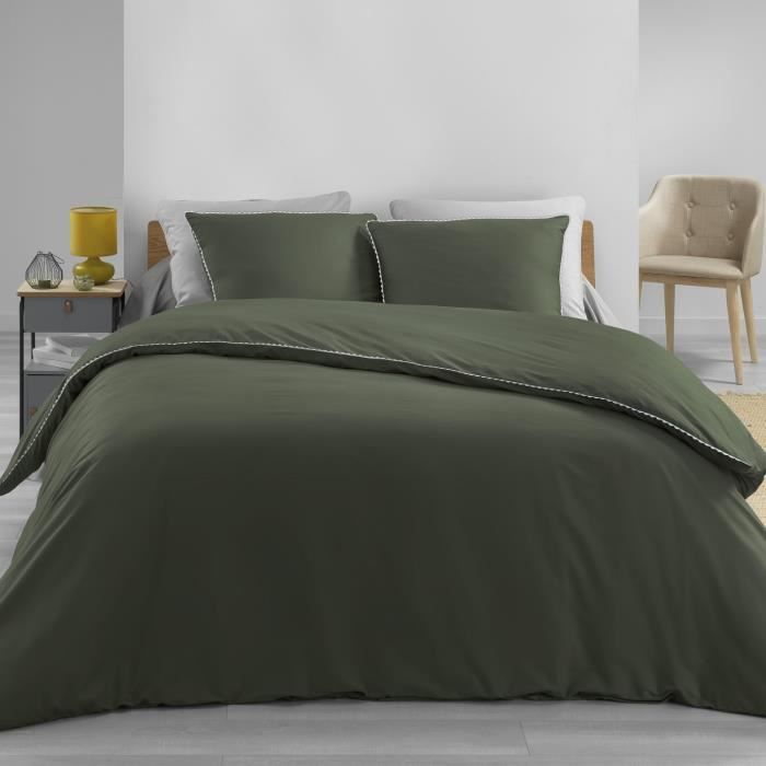 Housse De Couette - Housse de couette - 220 x 240 cm + taies - Percale - Kaki - 78 fils - Uni