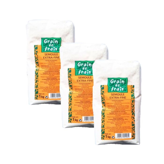 Lot 3x Semoule extra fine - Grain de Frais - paquet 1kg