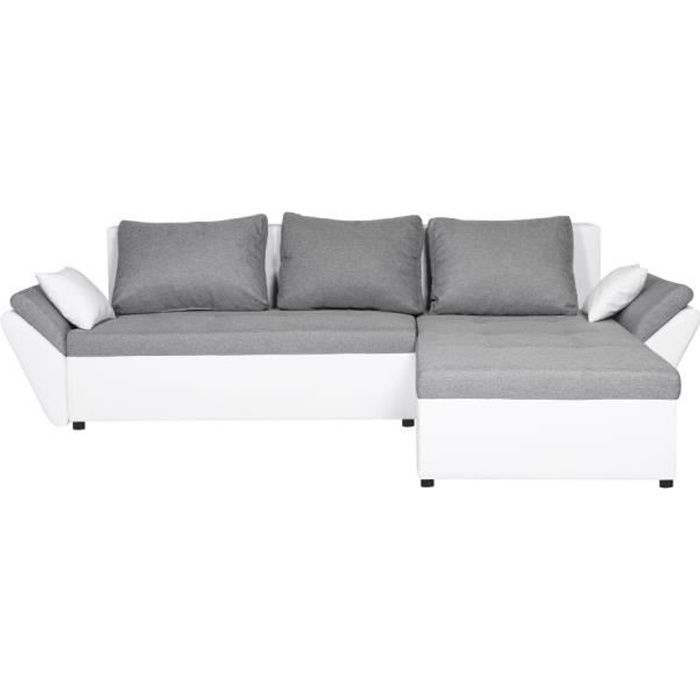 Canapé d'angle droit ALBA Convertible avec Coffre Blanc - Gris