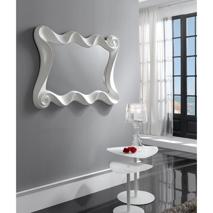 Miroir mural en gris ou blanc laqué design LILOU Blanc laqué L 115 x H 84 cm