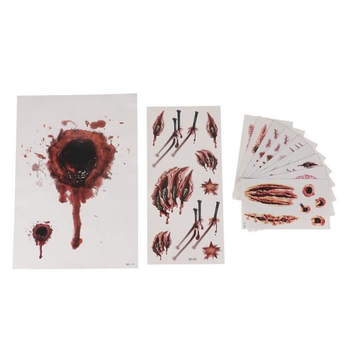 22 feuilles autocollants de tatouages cicatrices d'horreur d'art imperméables de TATTOOS - BODY JEWELERY - HAIR JEWELERY