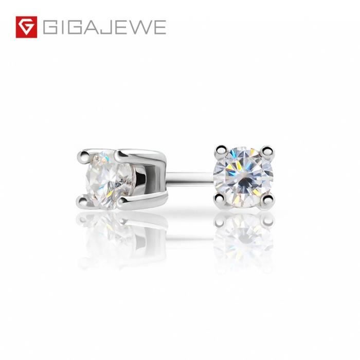 GIGAJEWE EF coupe ronde Total 0.2ct diamant Test passé Moissanite 18K plaqué or 925 argent boucles - Modèle: White EF - UOEHA02024