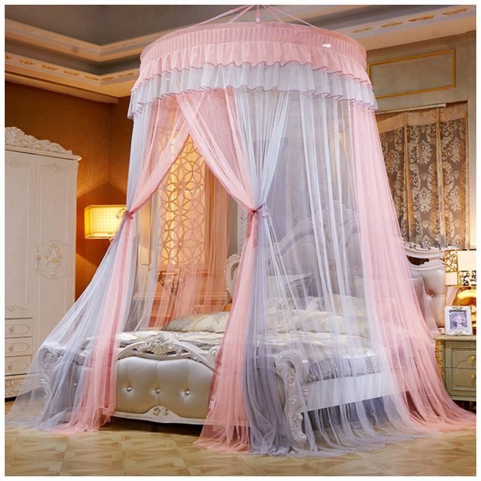 Princesse Élégant Ciel de Lit Gris Rose 3(Hauteur:2.7M)