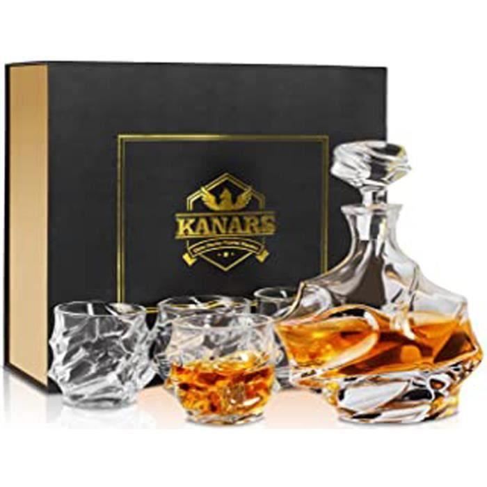 Carafe à Whisky, 750ml Bouteille avec 4X 320ml Verre à Whiskey, Décanter Cristal, Belle Boîte Cadea, Lot de 5 Pièces