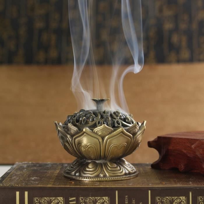 AR3278 Brûleur d'encens en alliage de bouddha chinois porte encens fleur de Lotus encensoir à la main pour la décoration de bur