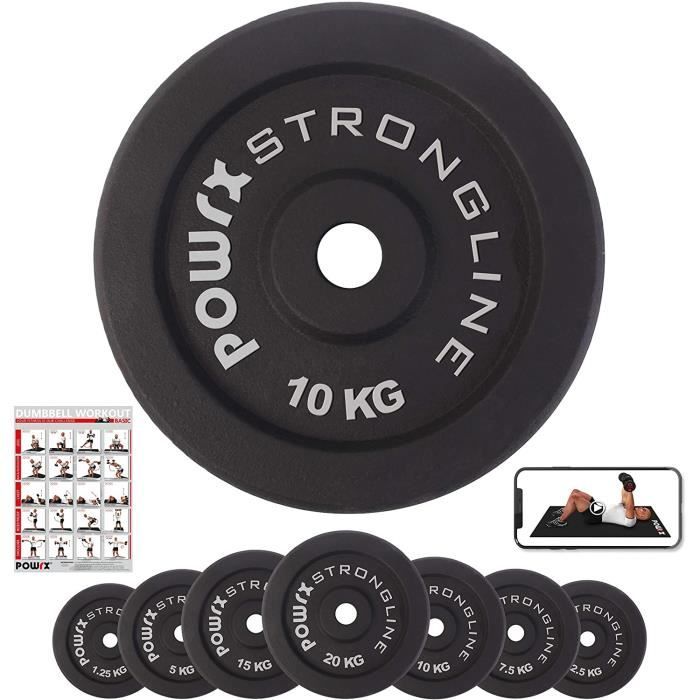 BARRE HALTERE POIDS POWRX Ensemble de Poids en Fonte 2,5-20 kg - Idéal pour Les haltères et Les haltères av84