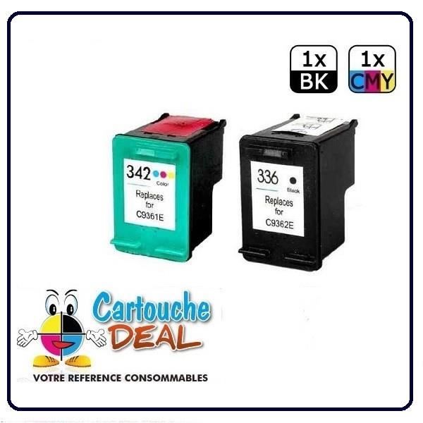 HP 336 - HP 342 - HP Photosmart 2570 2575 7850 C3100 C3170 C3180 C3183 C3190 OfficeJet 6310 Lot 2 cartouches compatible HP336 HP342