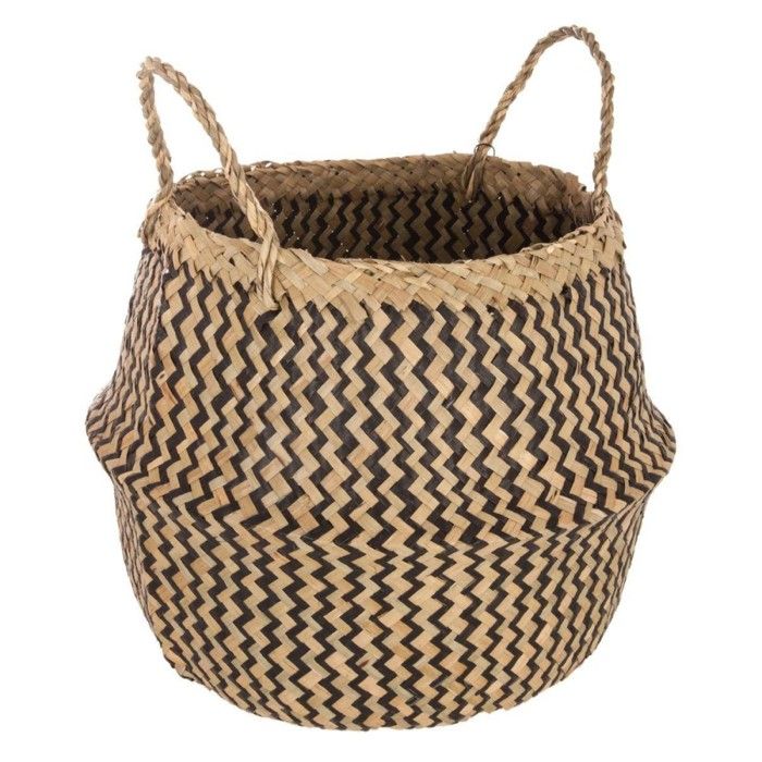 Panier tressé seagrass motif noir Ø40cm Noir, Beige