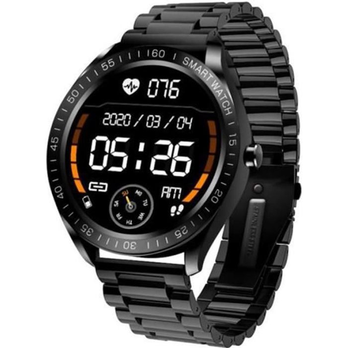 Montre Connectée Homme Tactile Bracelet en Metal, Sport Multi-fonctions Montre GPS Fitness avec Fréquence Cardiaque - Noir