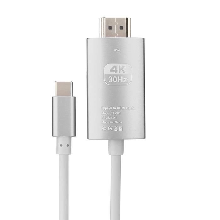 Câble USB C vers HDMI(4Kx2K), Câble Type C vers HDMI (blanc)