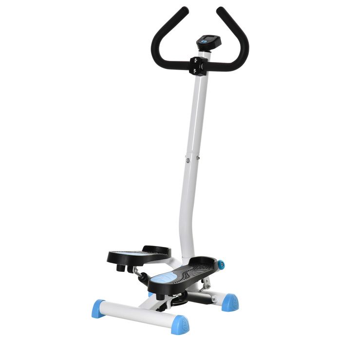 Stepper Fitness avec guidon ergonomique - écran LCD multifonction - résistance réglable - acier blanc bleu noir 55x44x108cm Bleu