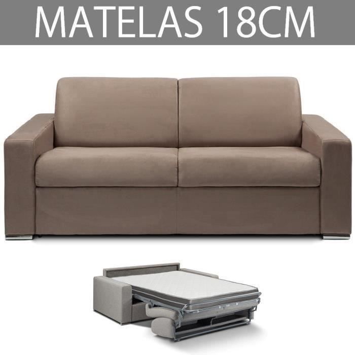 Canapé convertible EXPRESS 3 places en microfibre taupe - Couchage 140cm - Epaisseur matelas 18cm - MASTER