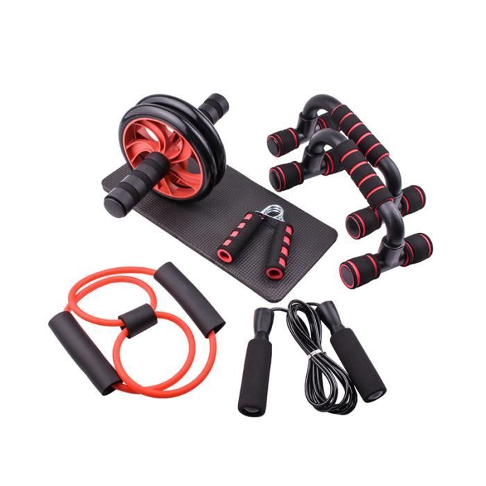 Ensemble d'outils d'exercice barre de poussée barre de puissance abdominale rouleau de roue de puissance corde à sauter tapis d'exer