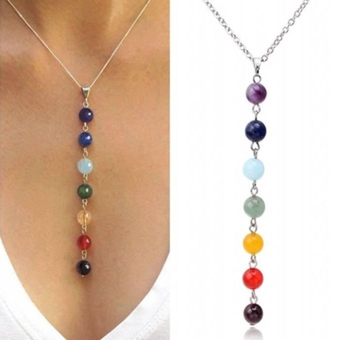 Collier Pendentif 7-Perles Chakra Yoga Bijoux Élégant Cadeau Pour Femme