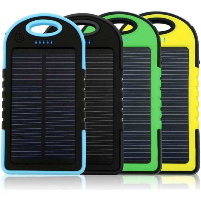 Chargeur Solaire Batterie 5000 mAh 2 USB 2A Etanche Anti Choc iPhone iPad Samsung Android