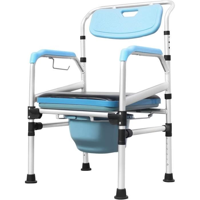 YUENFONG Chaise de douche avec seau de toilette - Hauteur réglable - En aluminium - Avec accoudoirs et dossier