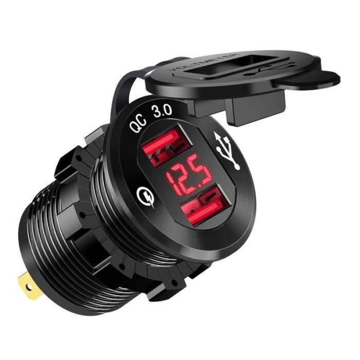 ZF15219-Tbest prise de charge USB Chargeur double port USB QC 3.0 charge rapide étanche avec voltmètre LED pour bateau de voiture