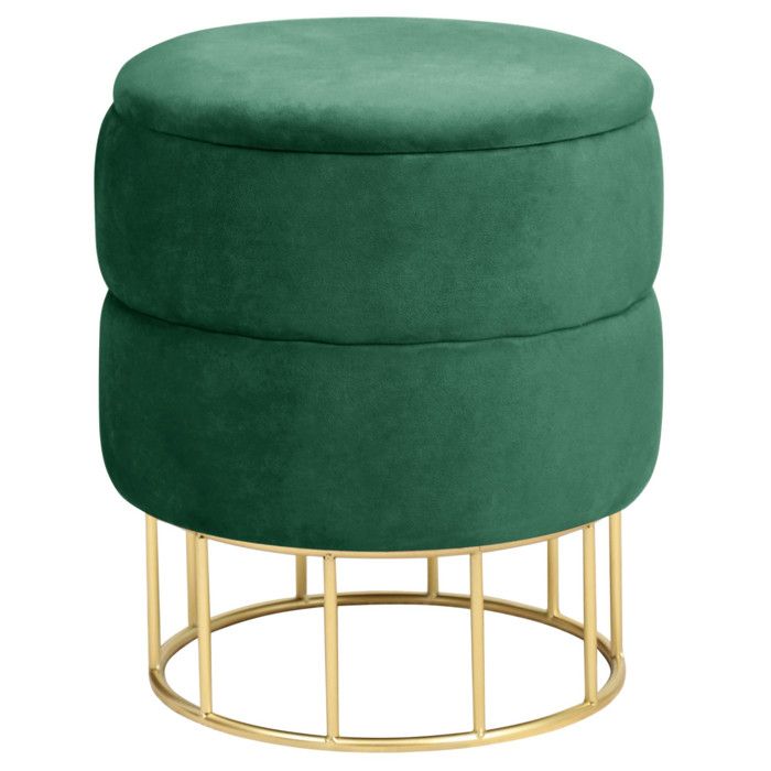 Pouf de Rangement avec Couvercle matelassé AKORD ELZA velour colour Vert Bouteille hauteur 42 cm Pouf de Rangement avec Couvercle matelassé AKORD ELZA velour colour Vert Bouteille hauteur 42 cm