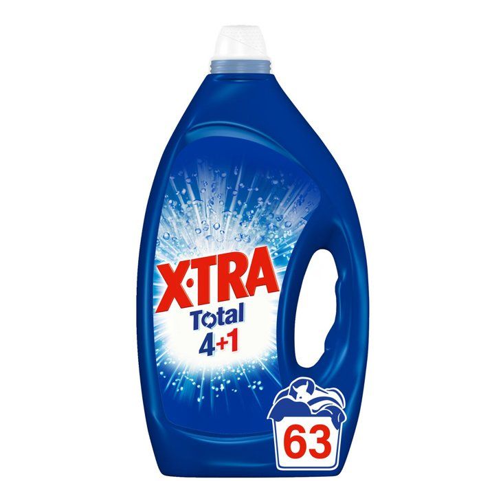 X•Tra Total - 63 lavages - Lessive liquide - 4 en 1 - Entretien du linge - Efficace dès 20°C - Propreté - Eclat - Fraîcheur
