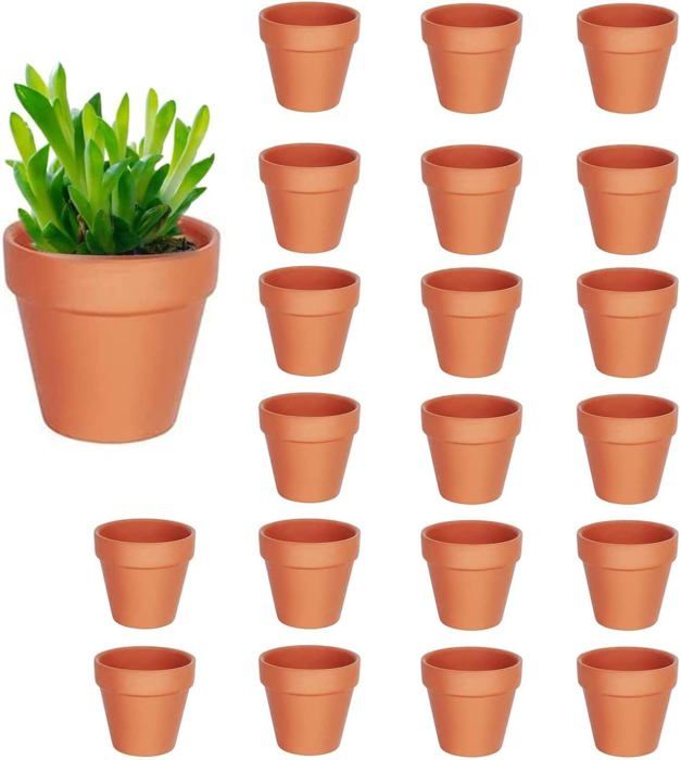 Lot De 20 Petits Pots Terre Cuite 4x4,5 Cm - Pots De Fleurs Mini Avec Trou Drainage - Pour Succulentes, Cactus - 6
