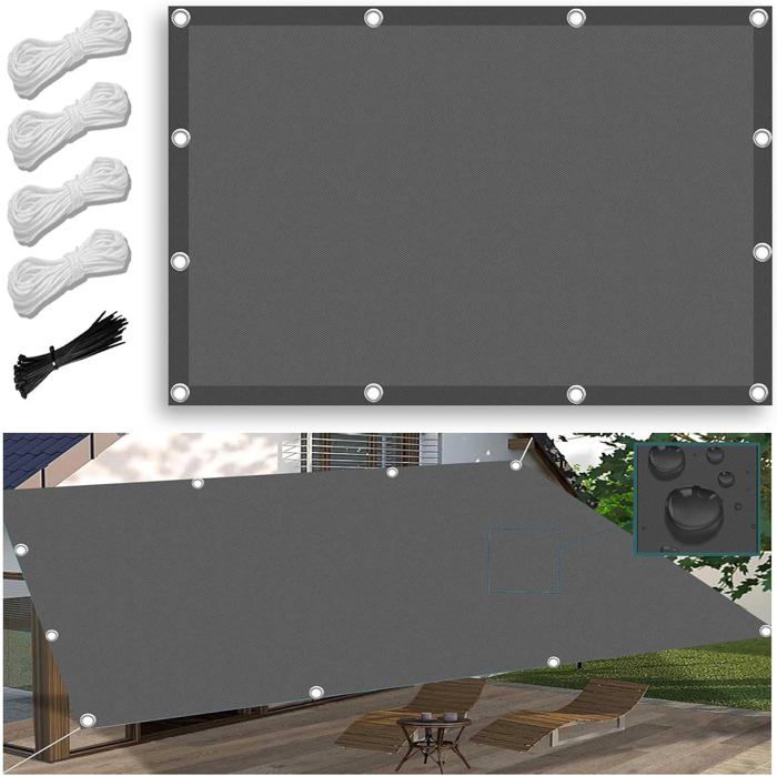 Voile D'ombrage Rectangulaire 1x1.4m - Protection UV 98% - Imperméable - Pour Terrasse, Jardin, Balcon - Avec Haubans