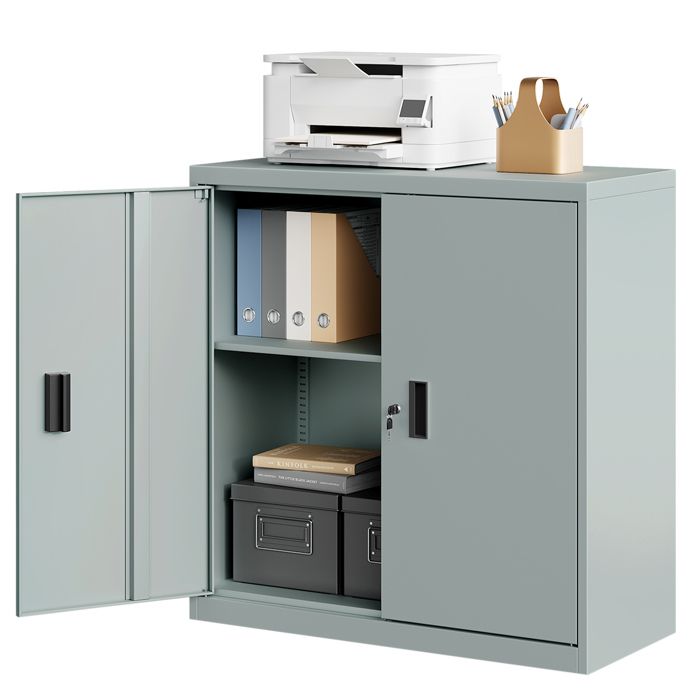 WOLTU Caisson Bureau Verrouillable Armoire Bureau Métallique avec Étagère Réglable 90x40x92cm Gris W0ATT0598