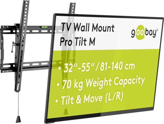 Support Mural TV Goobay 43-100 Pouces - Capacité 75 Kg - Inclinable 10° - VESA 400x400 - Noir