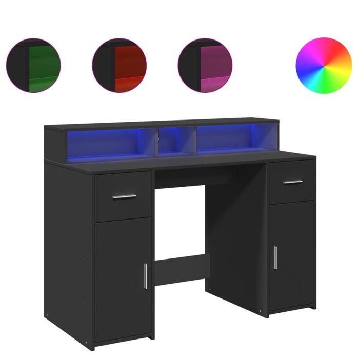 Bureau - MANGO - avec lumières LED - noir - 120x55x91 cm -bois dingénierie 13309412