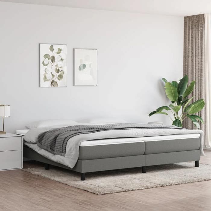 Lit Double 2 personnes Cadre de lit gris foncé 200x200 cm tissusans matelas Adulte93393499
