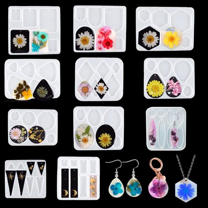 Moules En Silicone Pour Boucles D'oreilles En Résine époxy FineInno - Kit 33 Pièces - DIY Bijoux, Pendentifs, Créations - 12