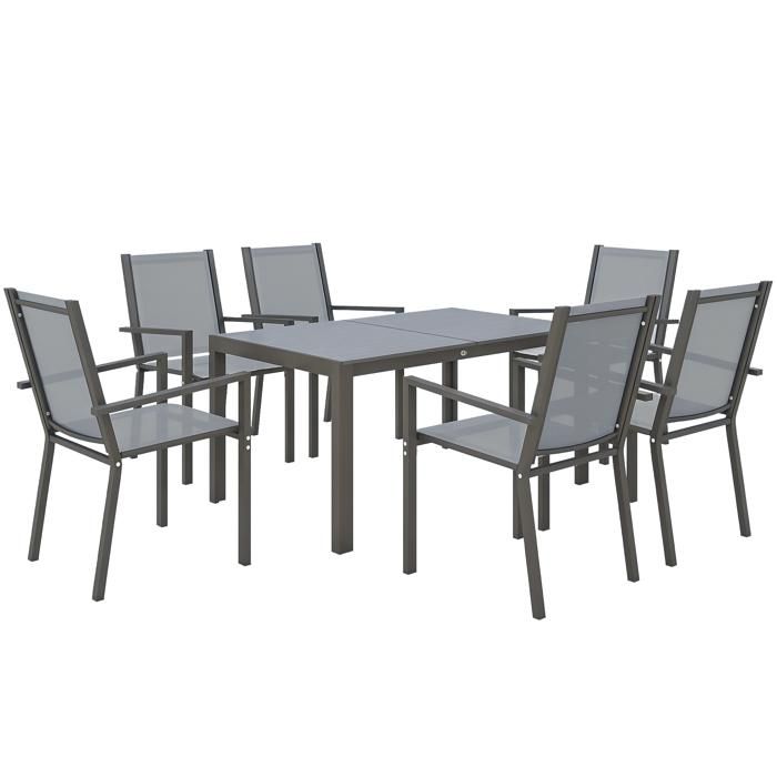 Ensemble de salle à manger de jardin - Outsunny - pour 6 personnes - cadres en acier chaises empilables dossiers hauts - gris