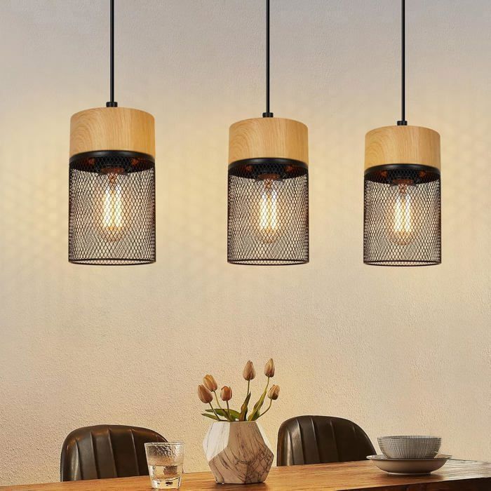 Homefire Lampe à suspendre Vintage Bois veiné Table à manger Noir Industriel E27 25W Homefire Lampe à suspendre Vintage Bois veiné Table à manger Noir Industriel E27 25W