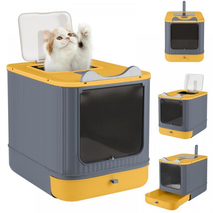 Meilleurs prix pour XJING-Bac à litière pour chat - Très Grand espace - Plastique PP - Jaune + Gris (44.5*36.5*34.5cm)