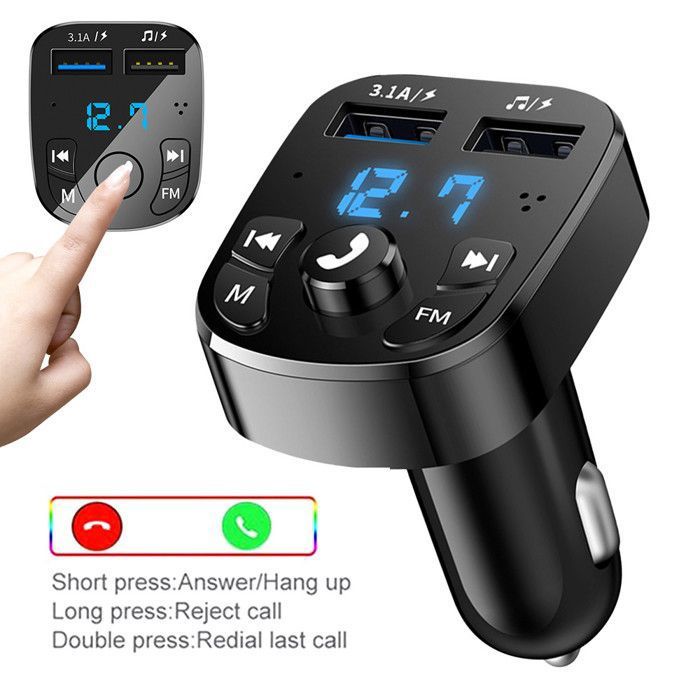 Chargeur Allume-cigare Bluetooth FM Transmetteur - Double Port USB, Radio, Lecteur MP3 - Compatible Tous Smartphones Et Voitures