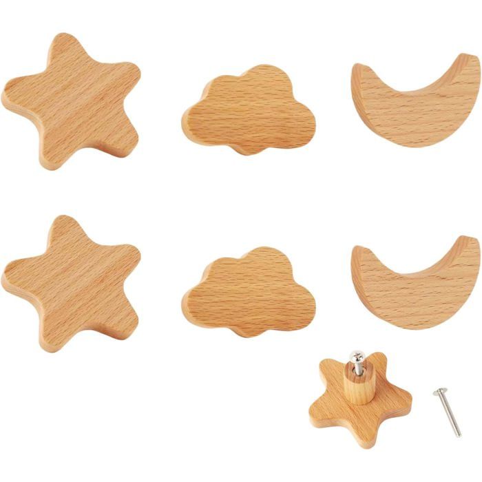 9 Boutons De Meuble Étoiles Lune Nuages Jaunes - Poignées Enfant Anti-Collision MHwan