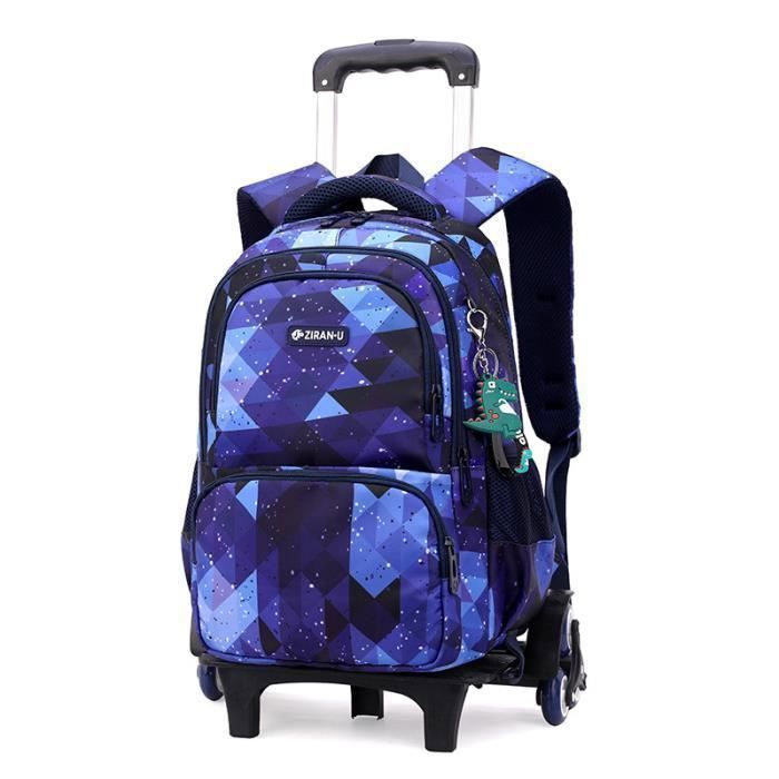 Cartable Roulette Garon Primaire Sac Dos pour Enfant Cartable Scolaire Roulettes pour Quotidien et Voyage 6-16 Losange bleu PZCC