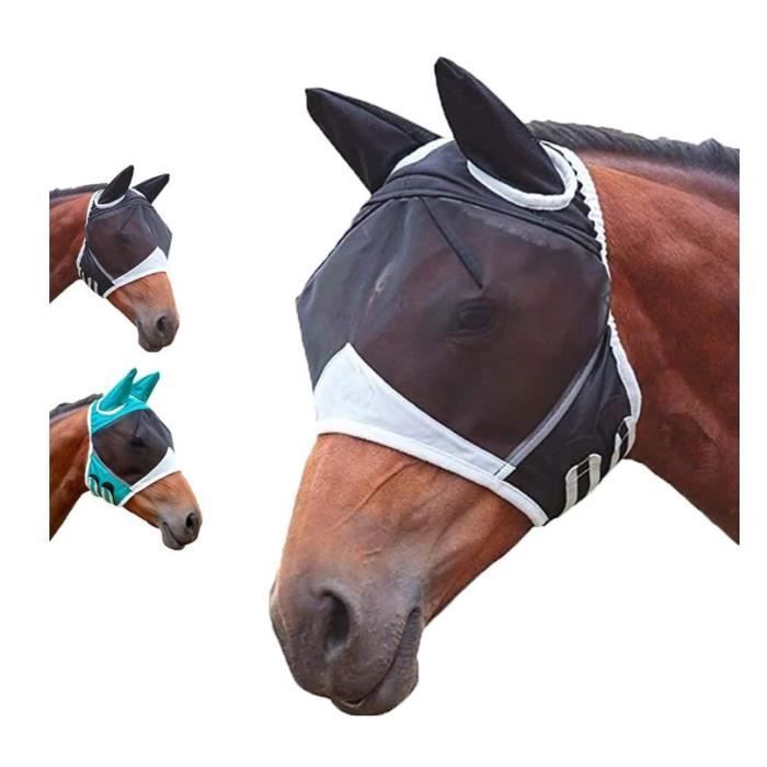 Meilleurs prix pour Masque Anti-Mouches Cheval Avec Oreilles - Maille Respirante Anti-Insectes Anti-Taons - Noir Étiquette