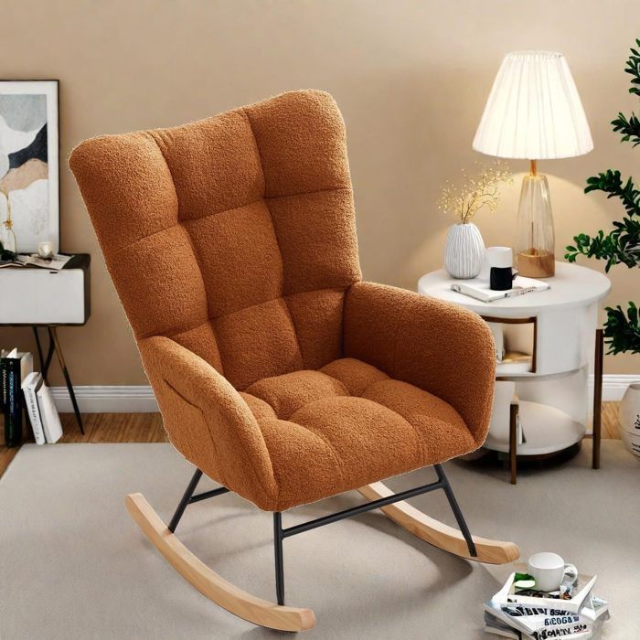 Fauteuil à Bascule - Marron - Tissu Teddy - Ergonomique - Design Moderne - 1 Place