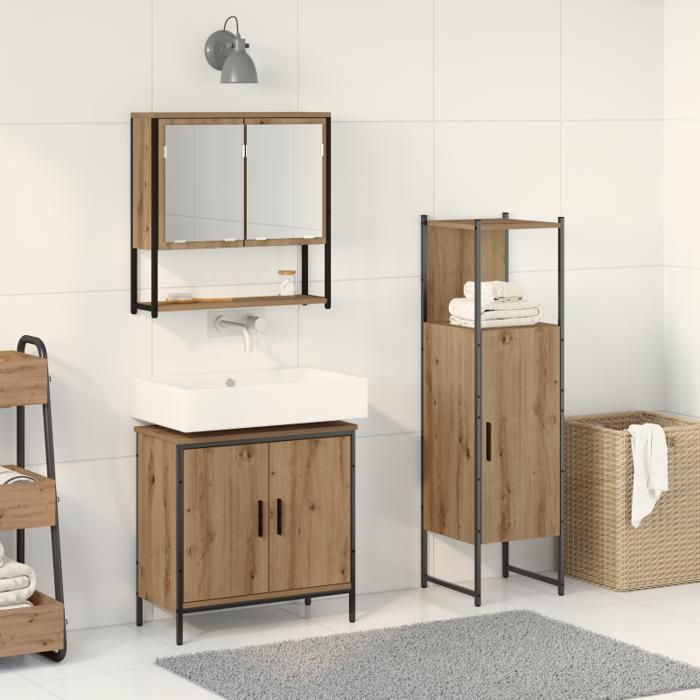 Ensemble de meubles de salle de bain - 3 pièces - Chêne artisanal - Bois dingénierie - Style contemporain