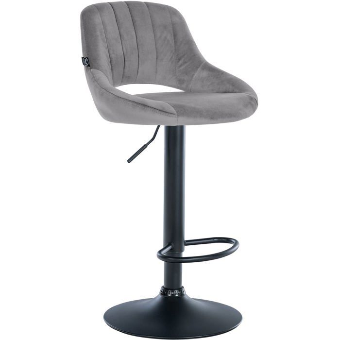 Tabouret de bar x1 reglable en hauteur en velours gris fonce dossier ajoure et pied metal noir 10_0005737 Tabouret de bar x1 reglable en hauteur en velours gris fonce dossier ajoure et pied metal noir 10_0005737