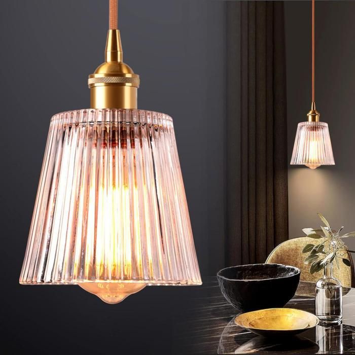 Suspension luminaire - SMOTOP - Abat-jour verre Ø12 5 cm - E27 - Vintage scandinave